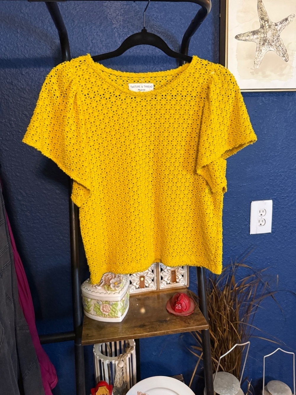 Sunny Yellow Open-Knit Short Sleeve Tee